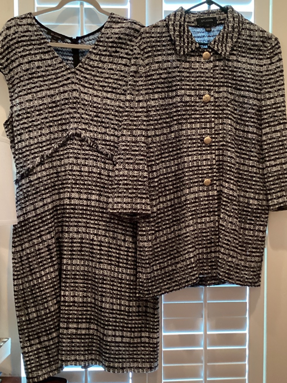 St. John Black and White Tweed Dress & Jacket Set